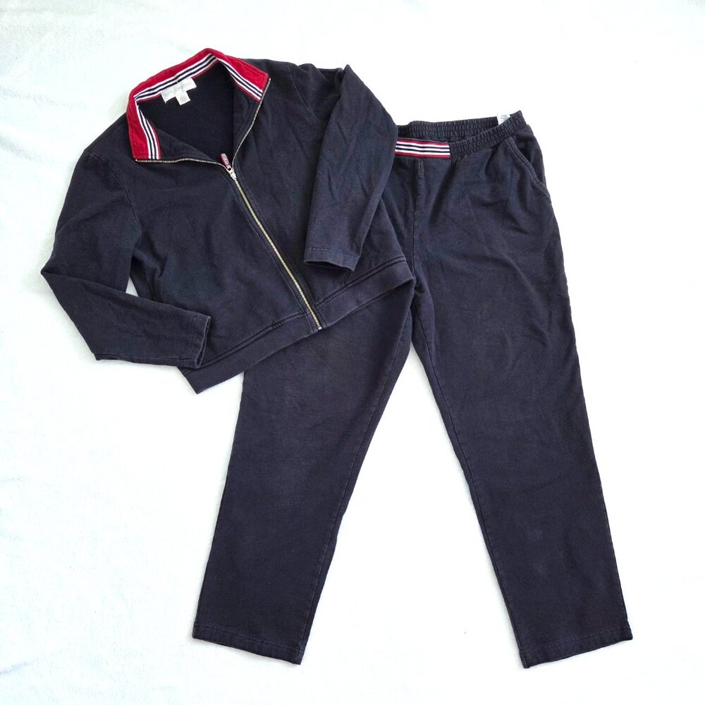 Y2K Stripe Track Jacket & Pants Set Small Petite Navy Red Sporty Athleisure Vtg